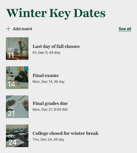 Community College Intranet Winter Key Dates Calendar