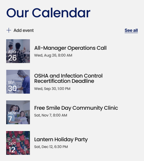 Dental Group Intranet Calendar of Events