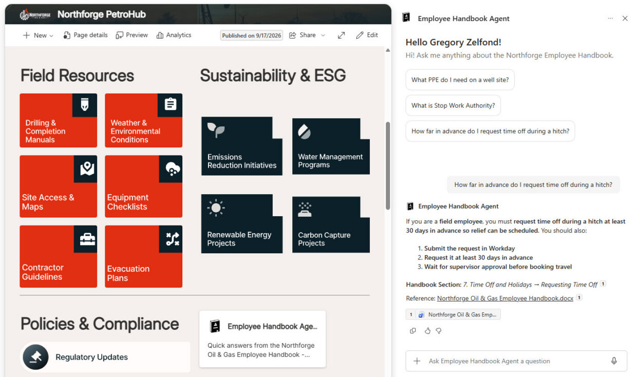 Employee Handbook Agent on Intranet Homepage