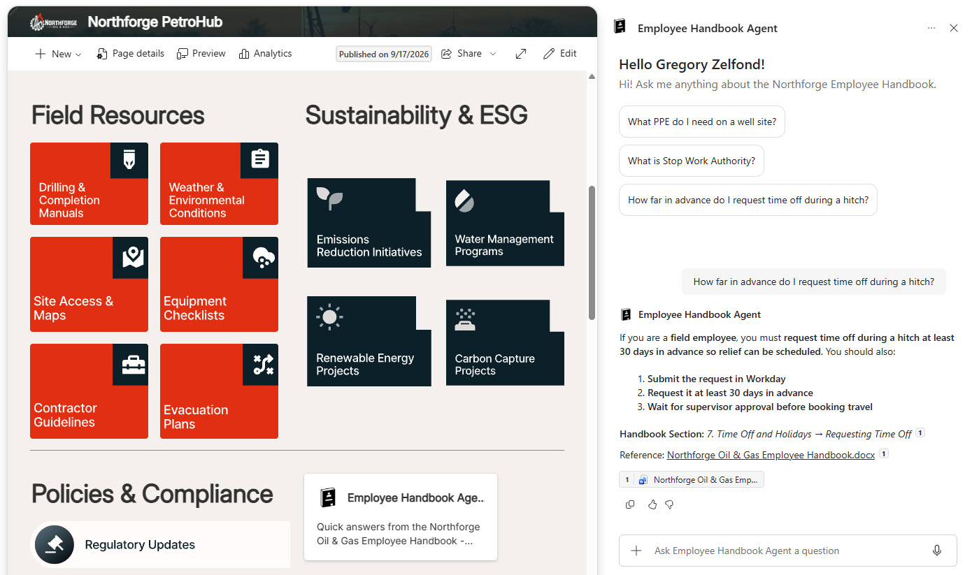 Employee Handbook Agent on Intranet Homepage