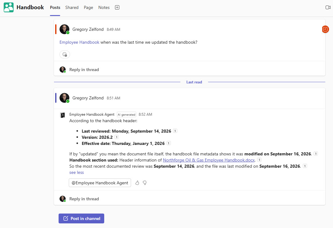 Employee Handbook Agent in Teams