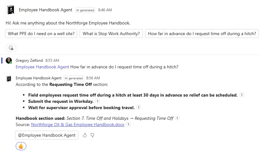 Employee Handbook Agent in Teams