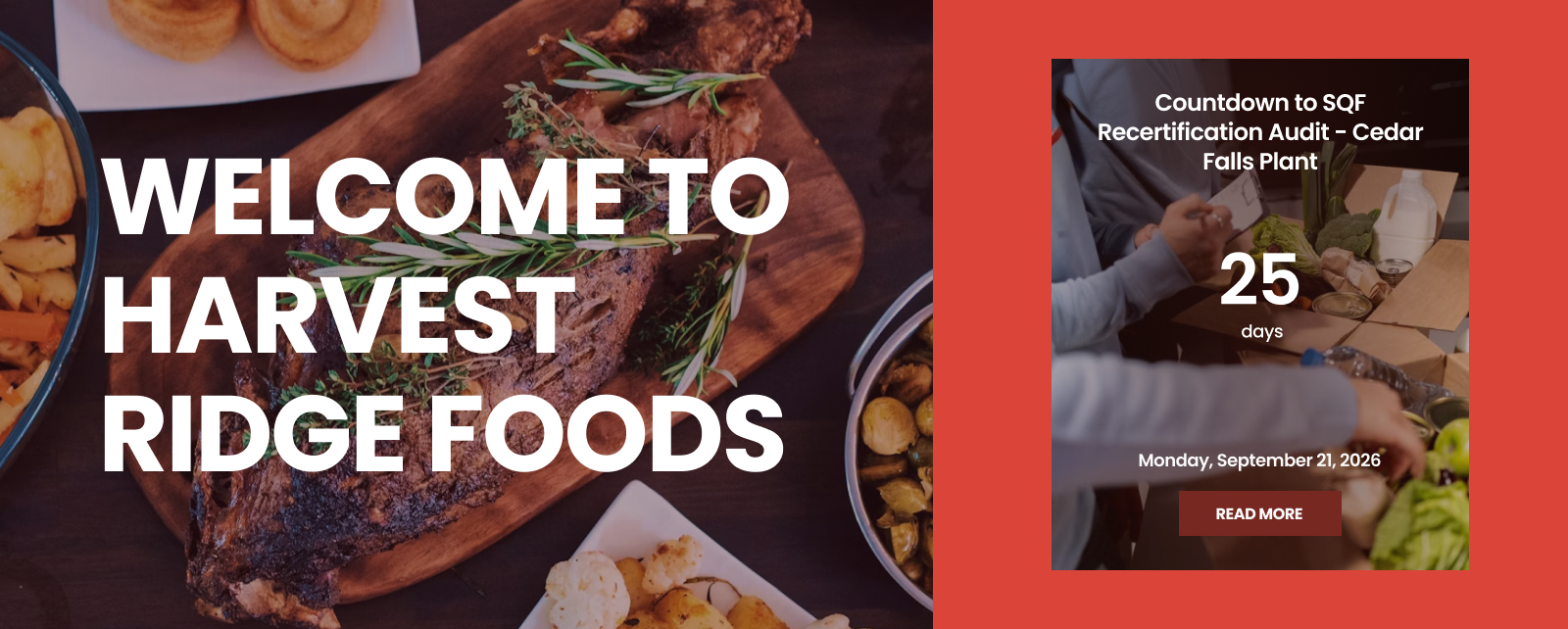 Food and Beverage Intranet Hero with Countdown Timer