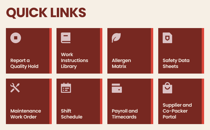 Food and Beverage Intranet Quick Links
