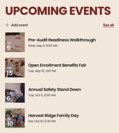 Food and Beverage Intranet Upcoming Events
