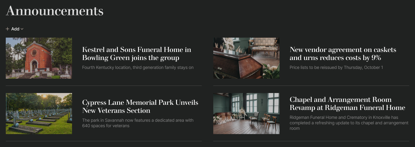 Funeral Home Intranet News Module