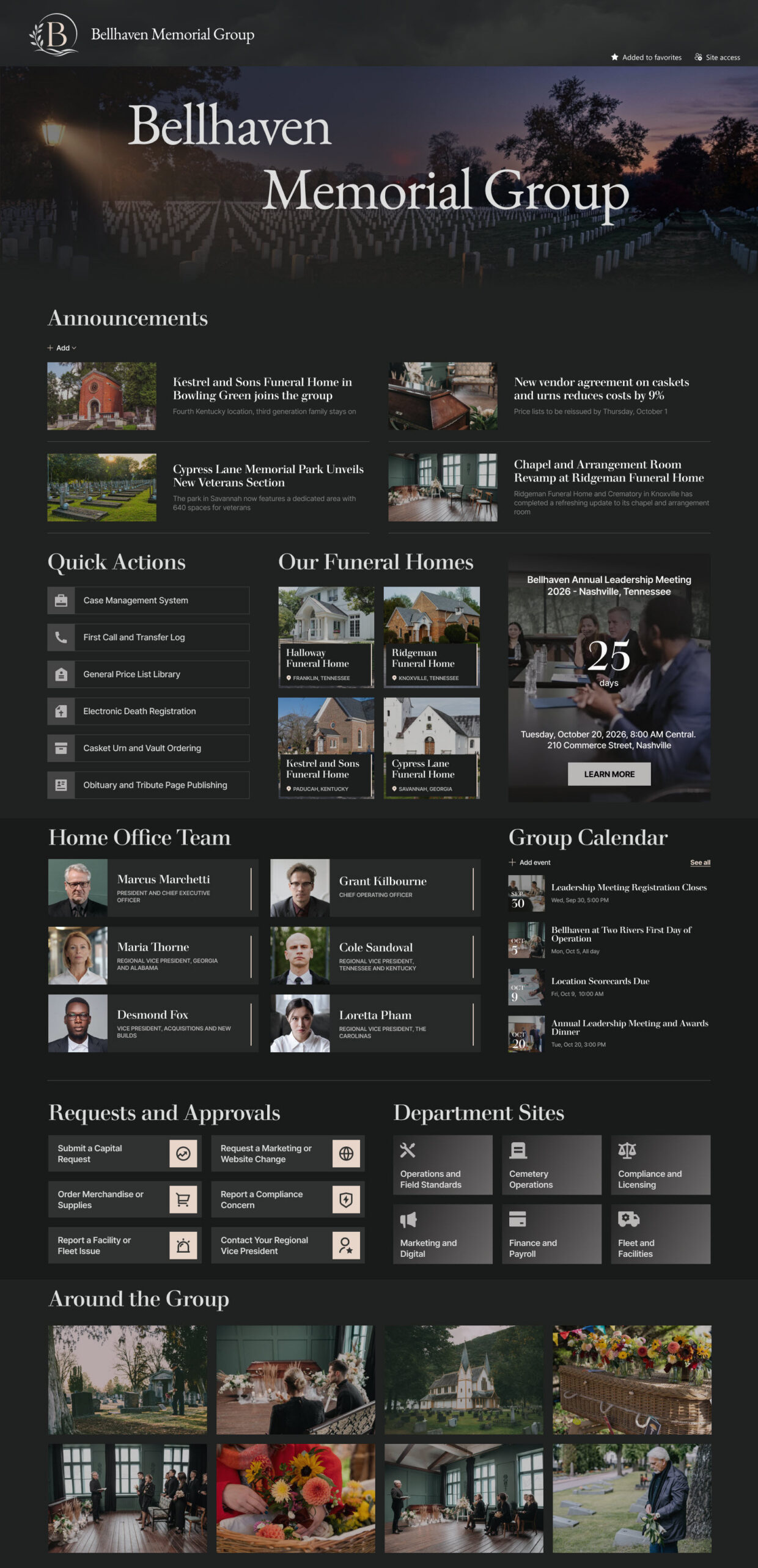 Funeral Home Intranet Homepage