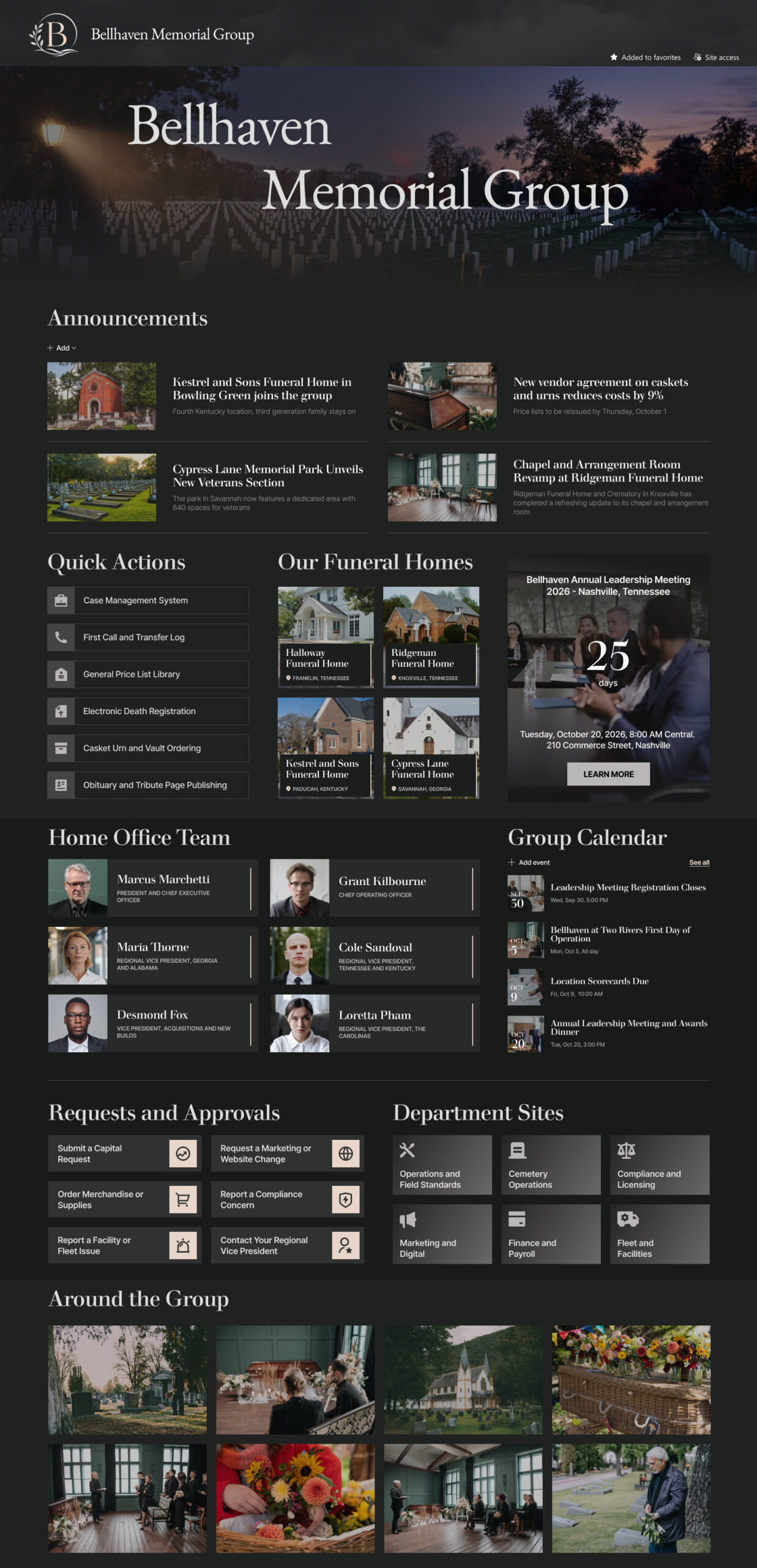 Funeral Home Intranet Homepage