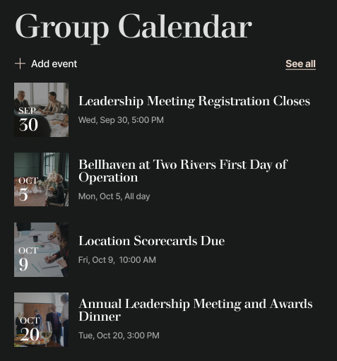 Funeral Home Intranet Calendar