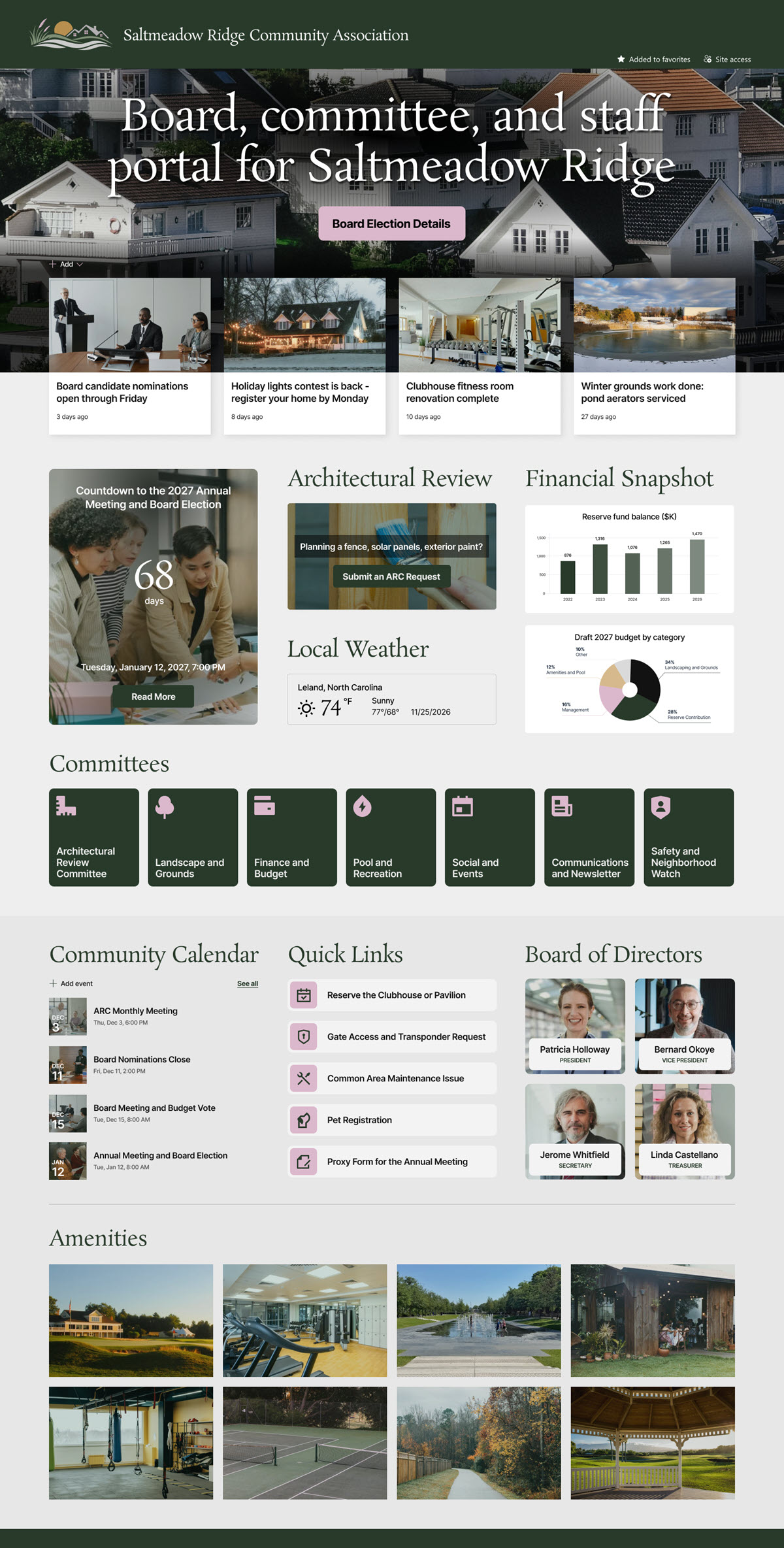 HOA Community Association Intranet Homepage
