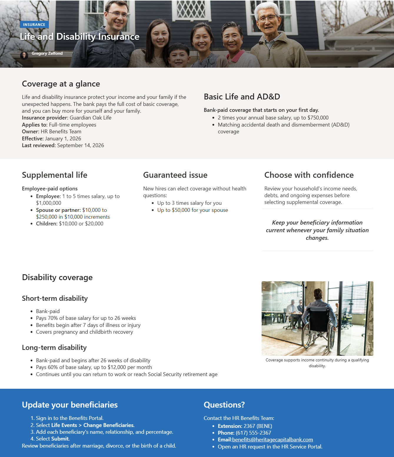 HR Benefits Agent Life and Disability Insurance Page (used by Agent)