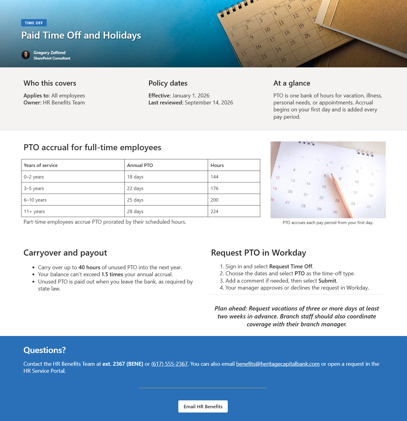 HR Benefits Agent Paid Time Off Page (used by Agent)