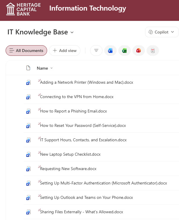 IT Help Desk Agent Knowledge Base Document Library