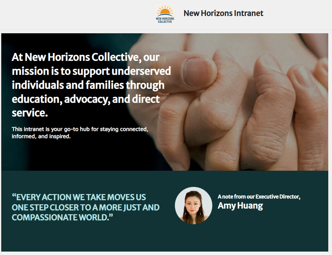 Nonprofit Intranet Hero Section with the Mission Statement