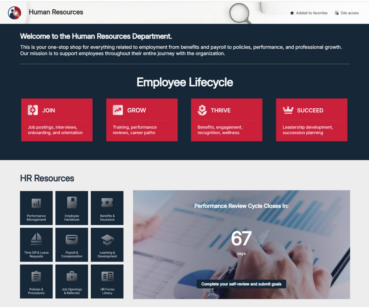 Performance Review Agent HR Site Homepage