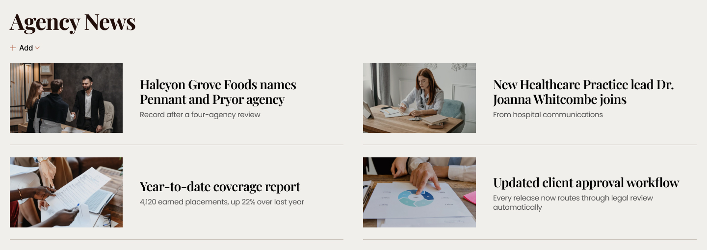 Public Relations Agency Intranet Agency News