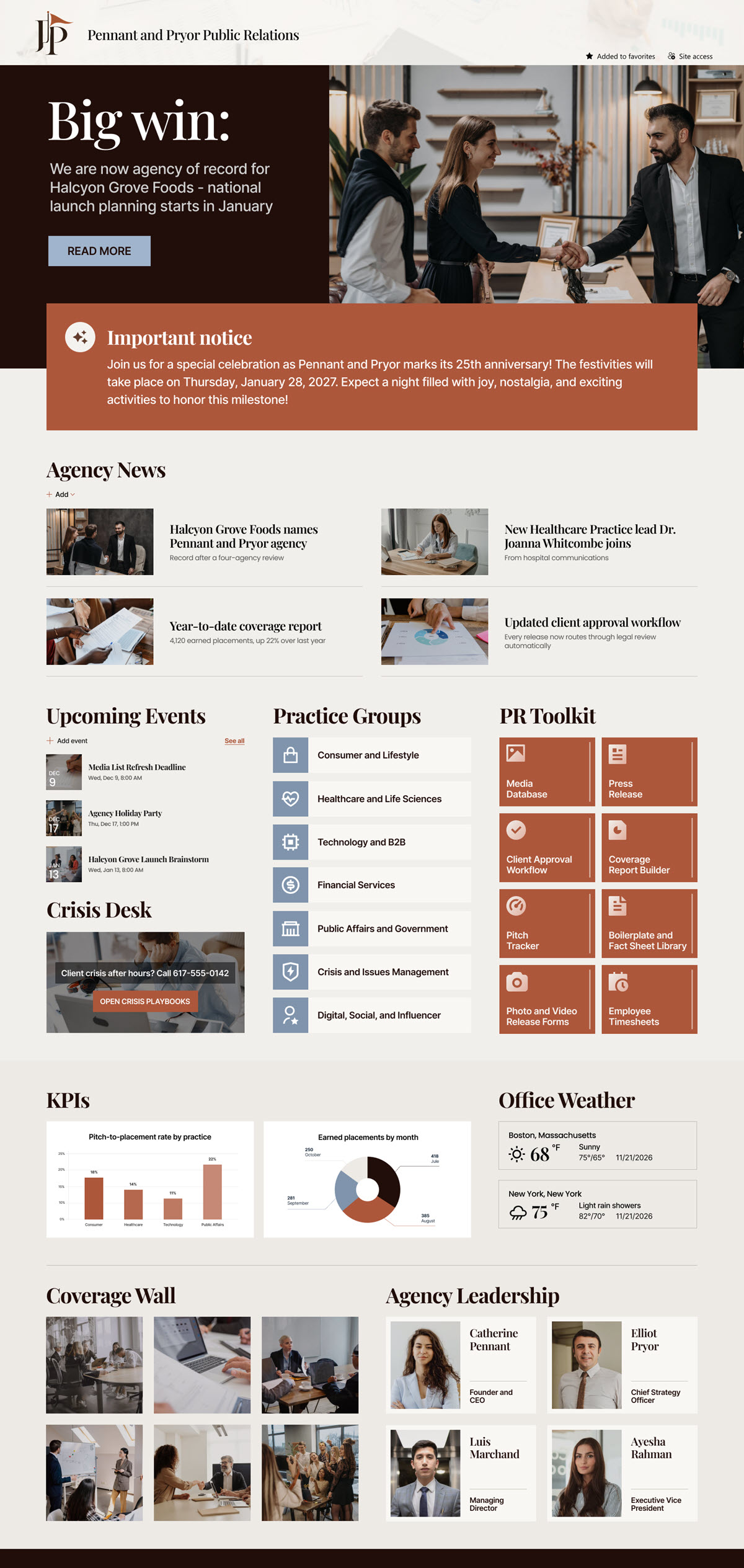 Public Relations Agency Intranet Homepage