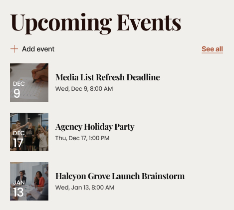 Public Relations Agency Intranet Upcoming Events
