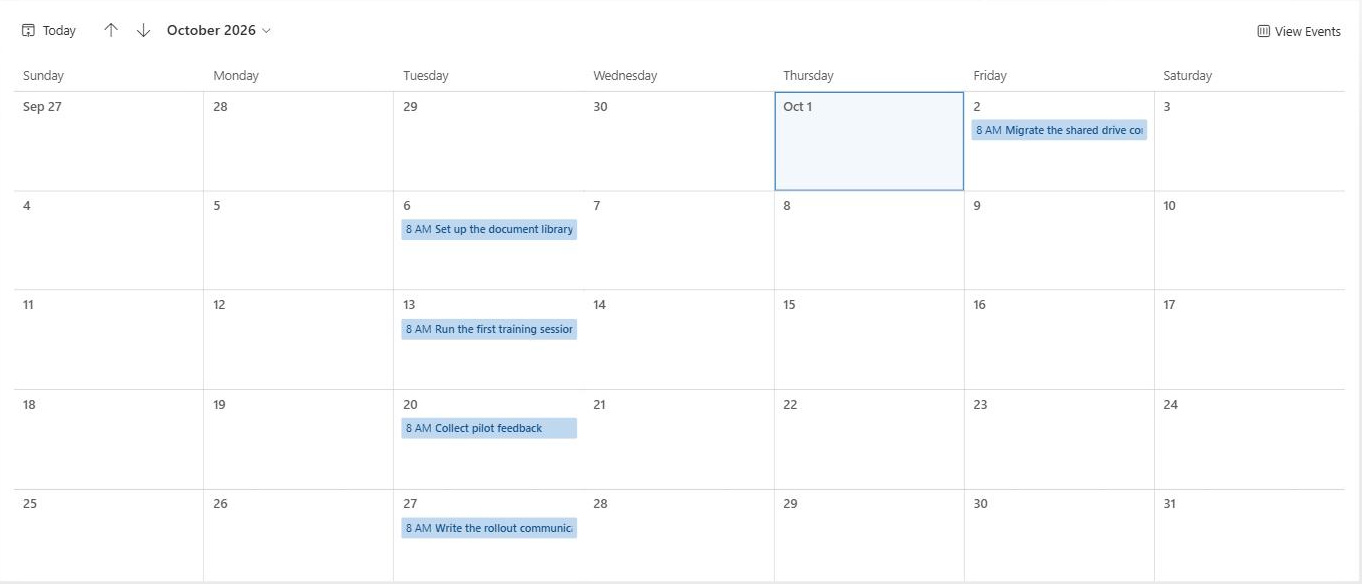 SharePoint list calendar view in month layout