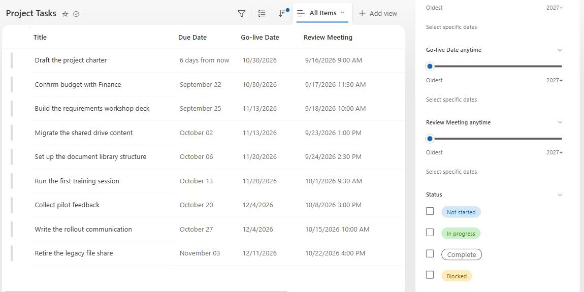Filters pane dynamically filtering a SharePoint list