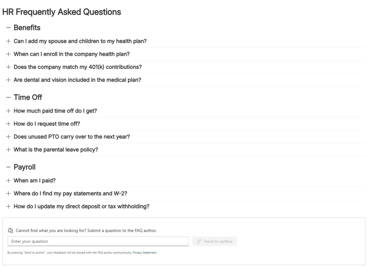 SharePoint FAQ web part in the Plus Minus layout