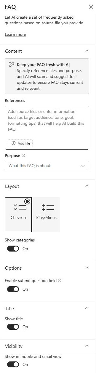 SharePoint FAQ web part property pane settings