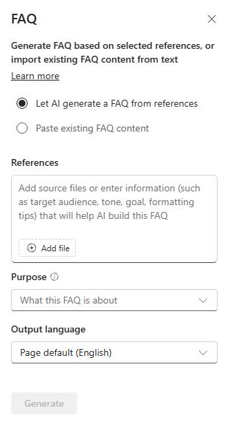 SharePoint FAQ web part setup using AI with reference files