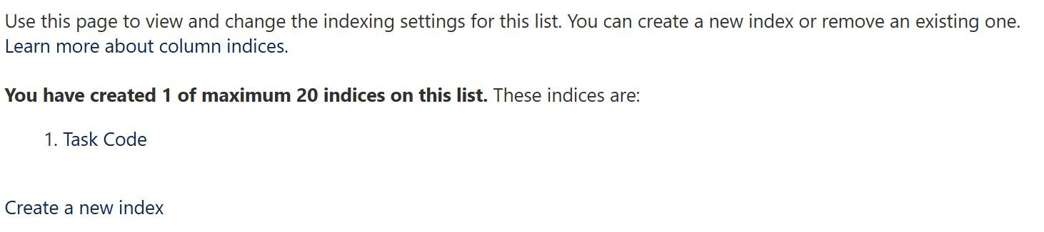 Indexed columns listed in SharePoint list settings