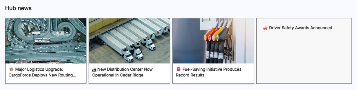 SharePoint News web part in the Hub news layout