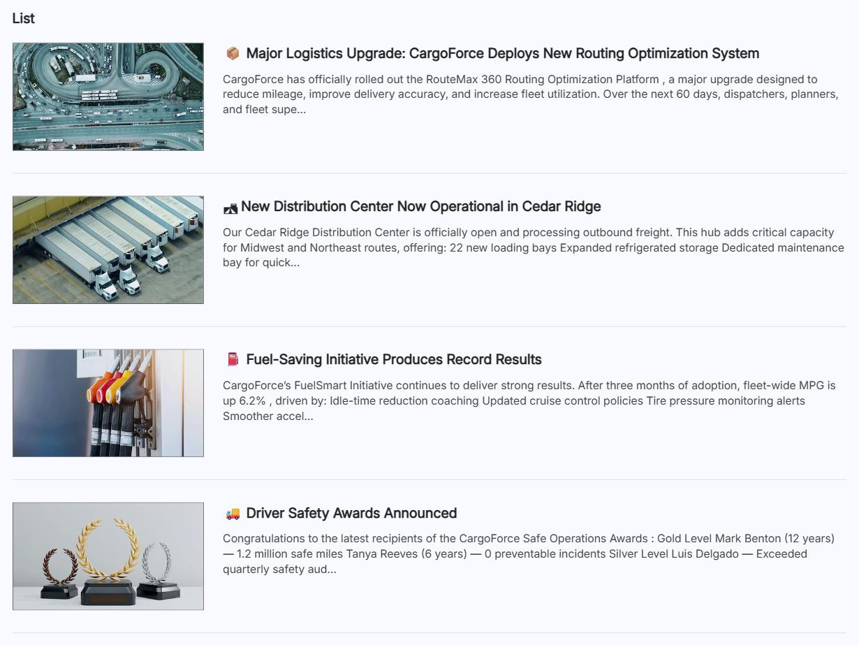 SharePoint News web part in the List layout