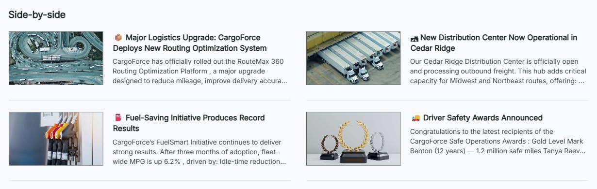 SharePoint News web part in the Side-by-side layout
