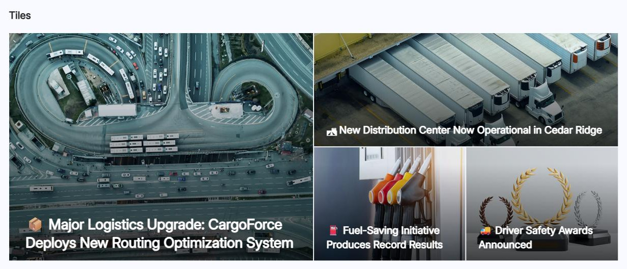 SharePoint News web part in the Tiles layout
