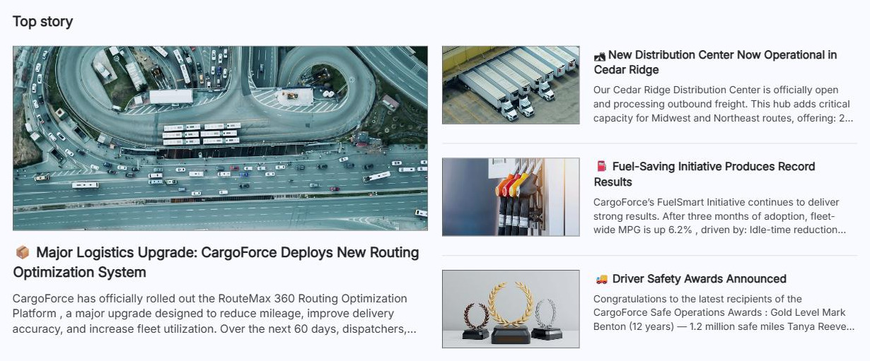 SharePoint News web part in the Top story layout