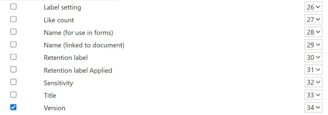 Turning on the Version column in SharePoint view settings