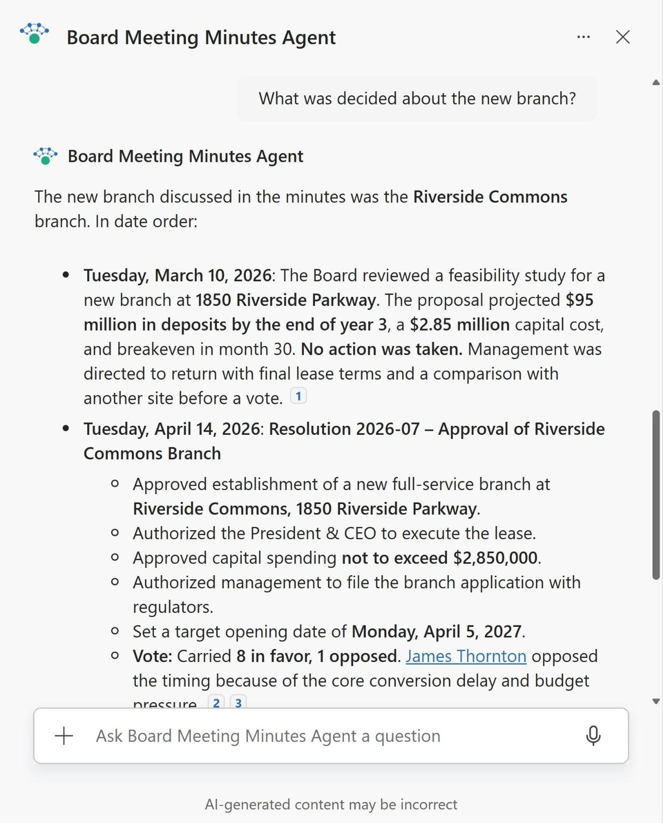 Board Meeting Minutes Agent Chat