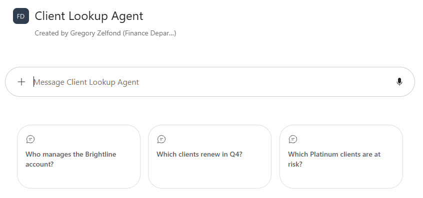 Client Lookup Agent Microsoft 365 Copilot Starter Prompts