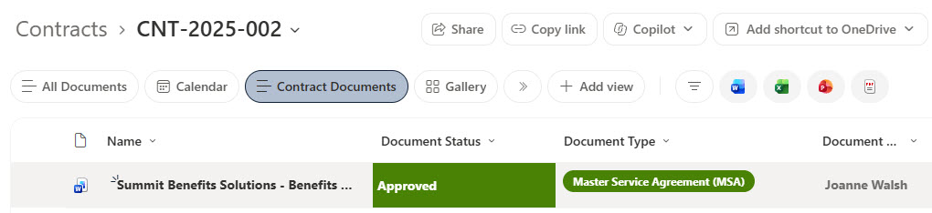 Contracts Document Library (with Document Set capability)