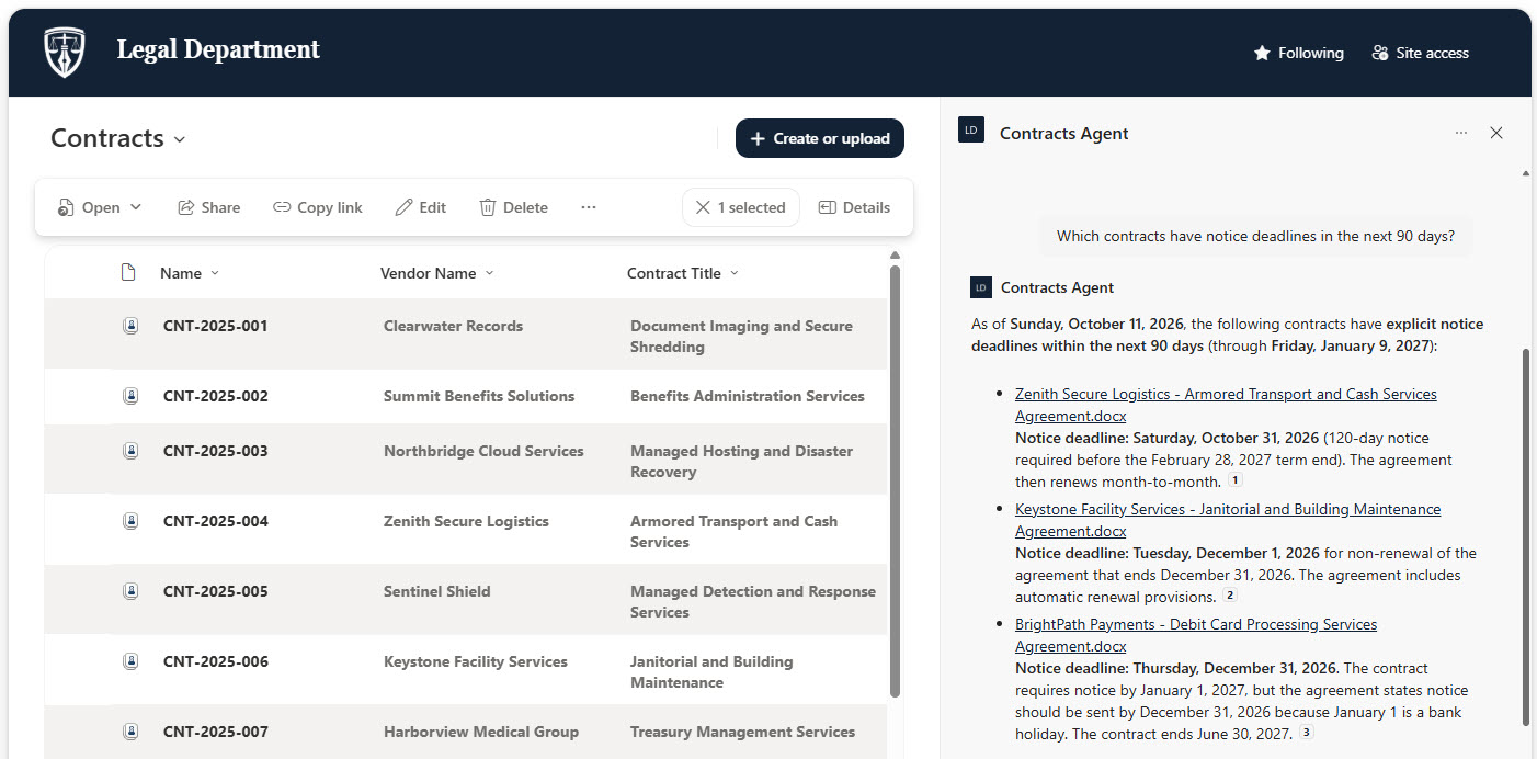 Contracts Agent Chat within the Contracts Document Library