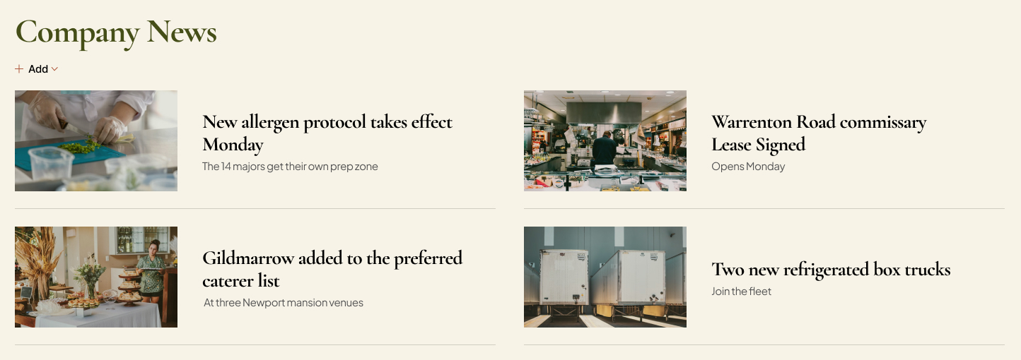 Event and Catering Company Intranet Company News