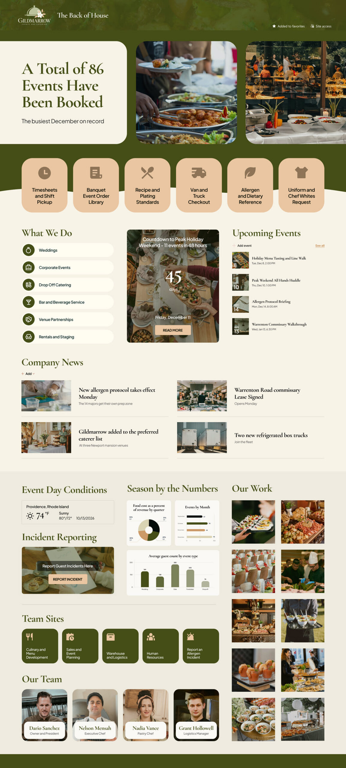 Event and Catering Company Intranet Homepage