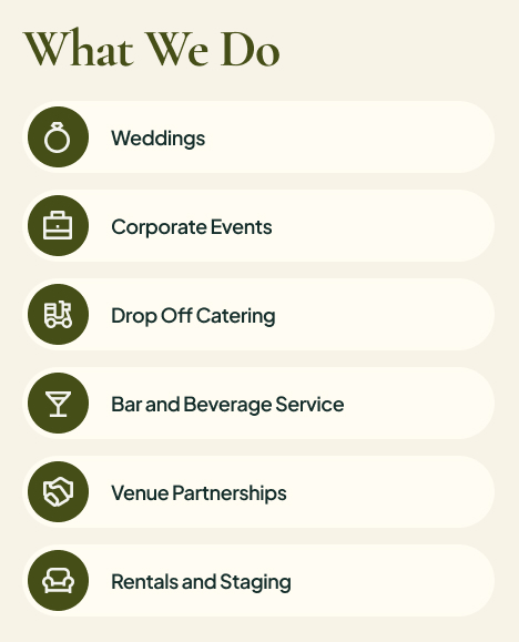 Event and Catering Company Intranet What We Do Section (Links)