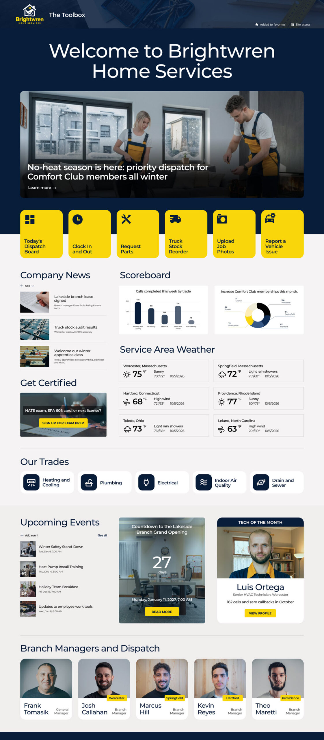 Home Services Contractor Intranet Homepage