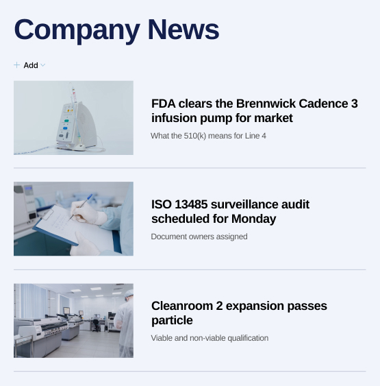 Medical Device Manufacturer Intranet Company News