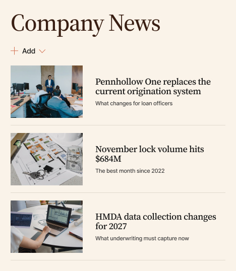 Mortgage Lender Intranet Company News