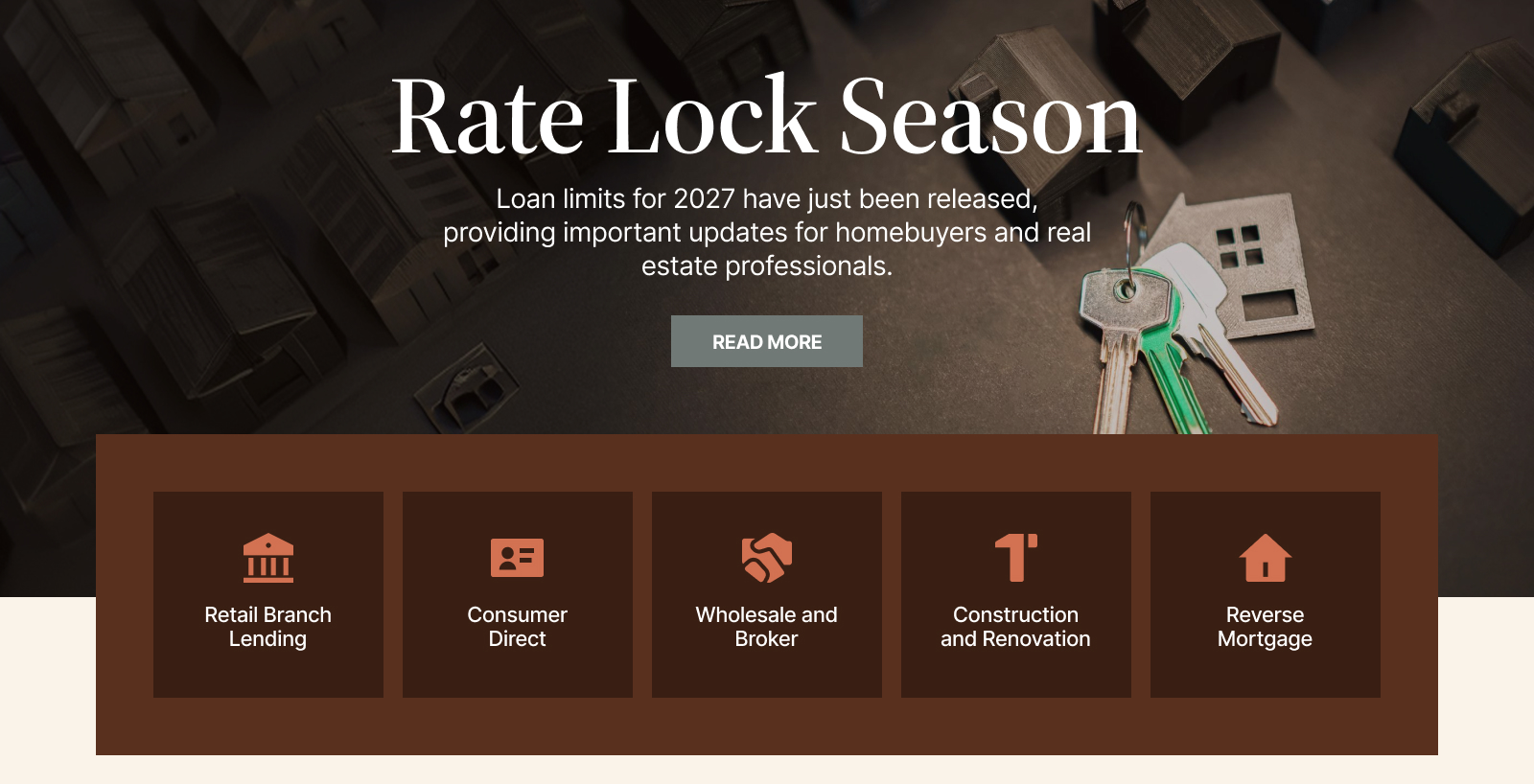 Mortgage Lender Intranet Hero with Call to Action Tiles