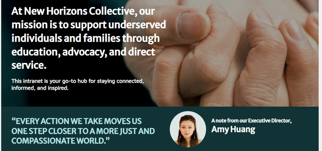 Nonprofit SharePoint intranet homepage design for LookBook 365 Build Notes