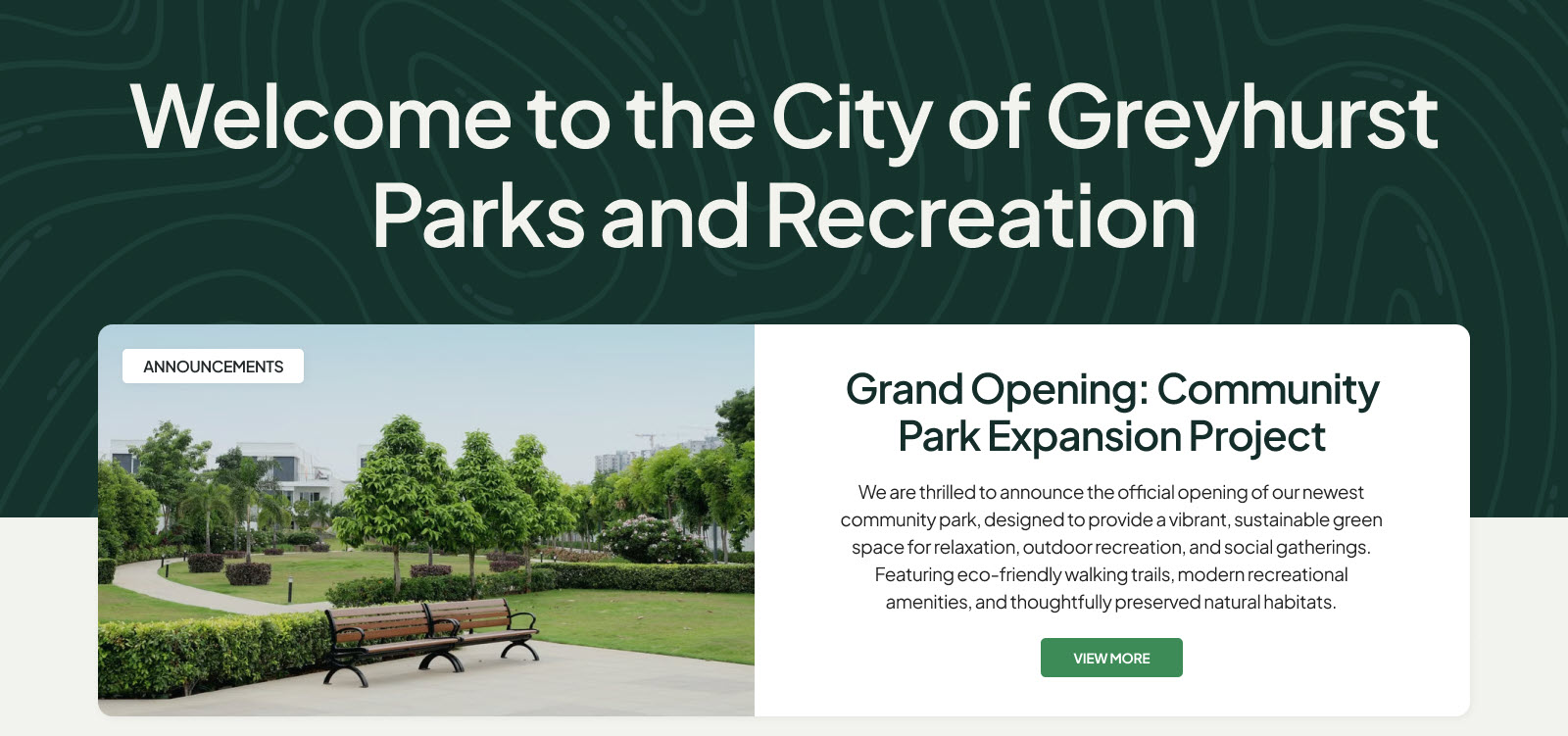 Parks and Recreation Department Intranet Hero
