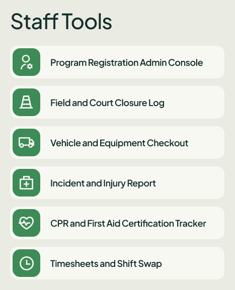 Parks and Recreation Department Intranet Links to Staff Tools