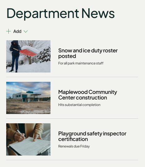 Parks and Recreation Department Intranet Department News