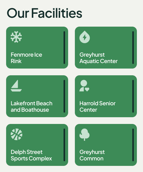 Parks and Recreation Department Intranet Links to Facilities